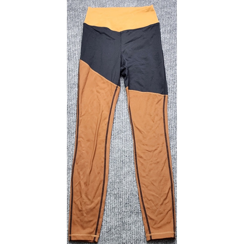 WeWoreWhat Colorblock High Waisted Active Leggings Black Tan Yellow Small